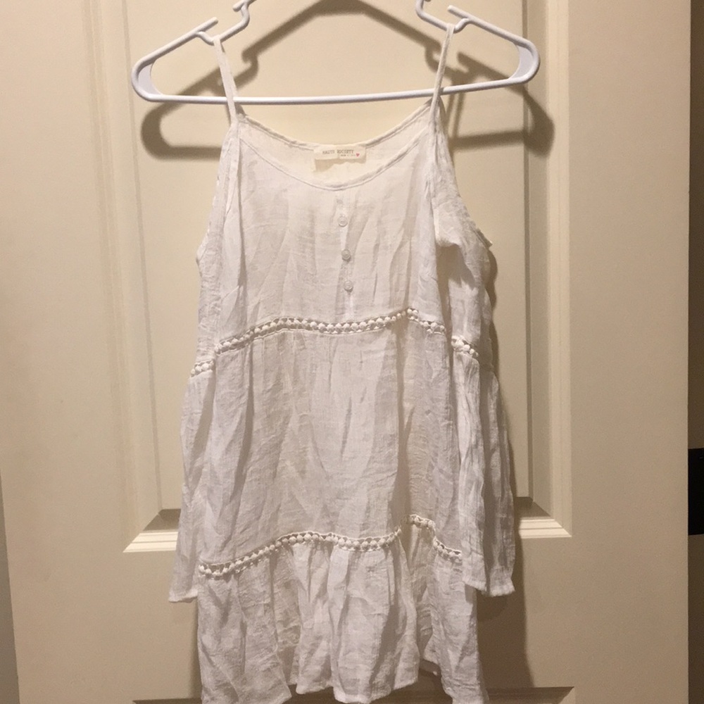 Haute Society women sheer cold shoulder embellish detail boho top size XS white